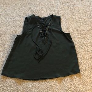 Green lace-up tank